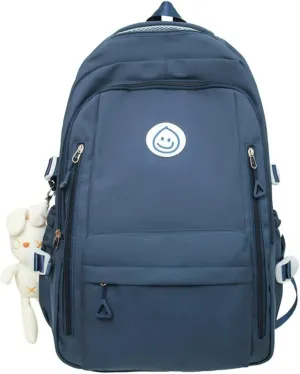 Preppy Backpack with Cute Pendant Women Smile Face Laptop Backpack Kawaii Lightweight Aesthetic College Backpack (Blue,One Size)