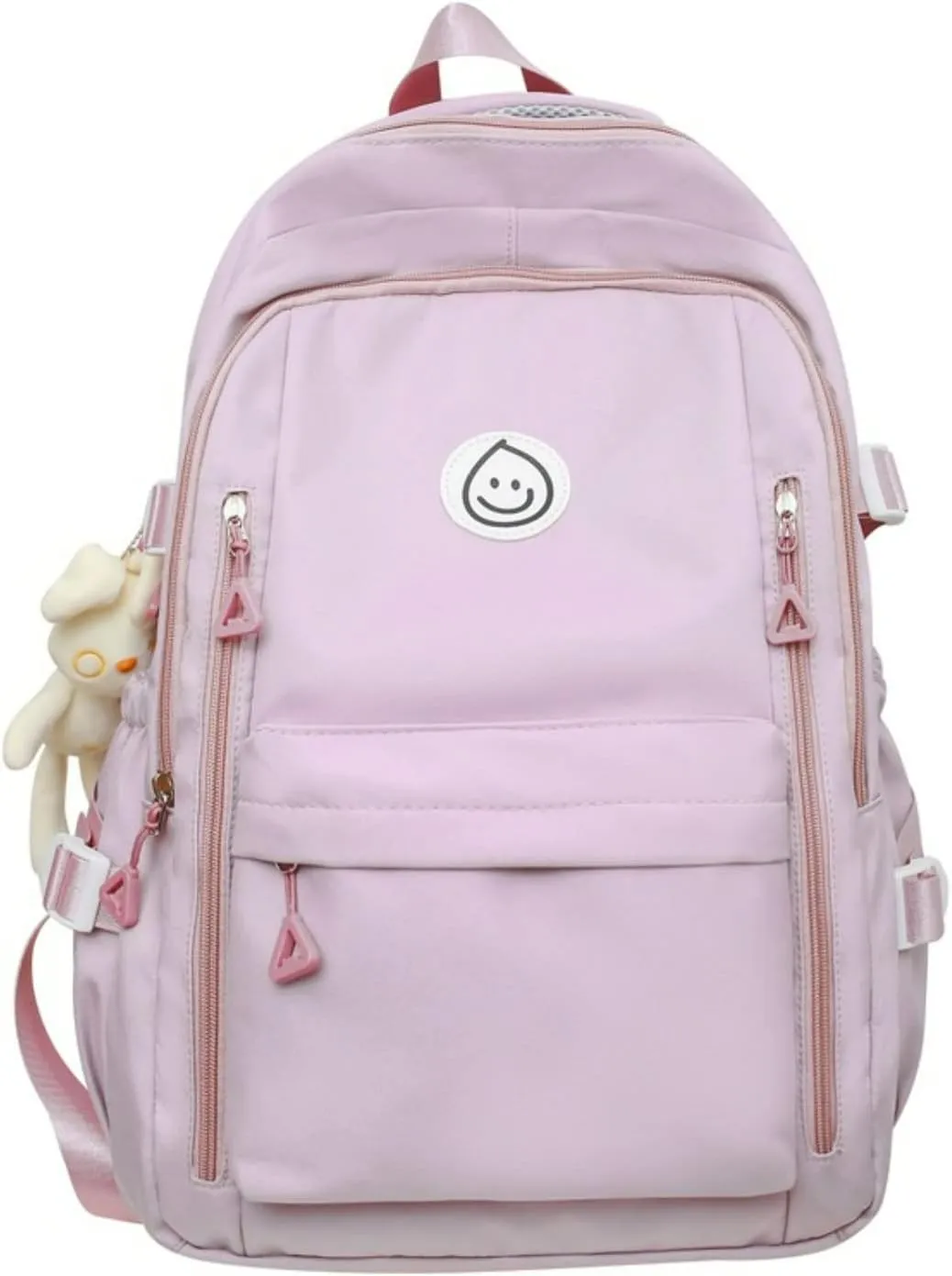 Preppy Backpack with Cute Pendant Women Smile Face Laptop Backpack Kawaii Lightweight Aesthetic College Backpack (Pink,One Size)