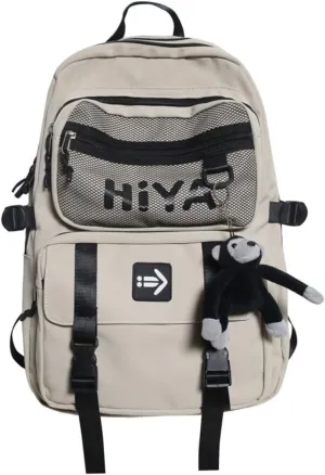 Preppy Backpack Y2K Aesthetic College Backpack Cool Trendy Japanese Harajuku Techwear Daypack Fit 15.6 Inch Laptop (Apricot,One Size)