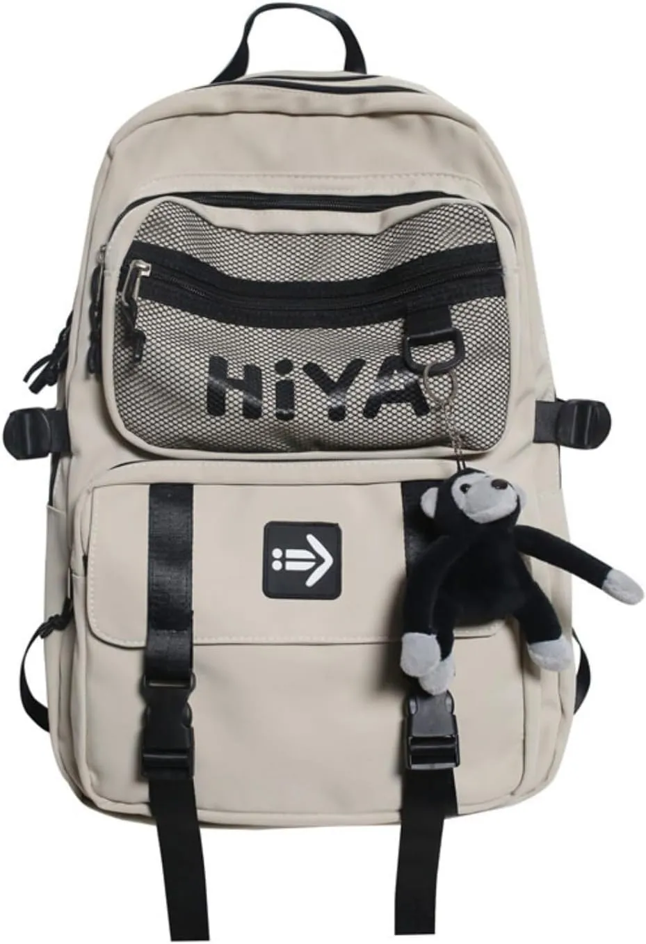 Preppy Backpack Y2K Aesthetic College Backpack Cool Trendy Japanese Harajuku Techwear Daypack Fit 15.6 Inch Laptop (Apricot,One Size)