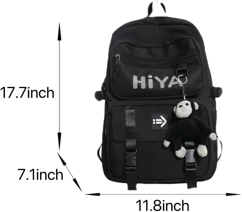 Preppy Backpack Y2K Aesthetic College Backpack Cool Trendy Japanese Harajuku Techwear Daypack Fit 15.6 Inch Laptop (Apricot,One Size)