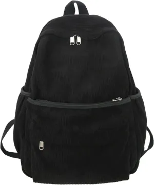 Preppy Corduroy Backpack Aesthetic Backpack 15.6 inch Laptop College Backpack Cute Book Bag Travel Rucksack Daypack (One Size,Black)