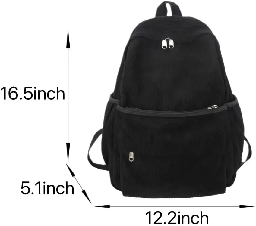 Preppy Corduroy Backpack Aesthetic Backpack 15.6 inch Laptop College Backpack Cute Book Bag Travel Rucksack Daypack (One Size,Brown)