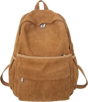 Preppy Corduroy Backpack Aesthetic Backpack 15.6 inch Laptop College Backpack Cute Book Bag Travel Rucksack Daypack (One Size,Brown)