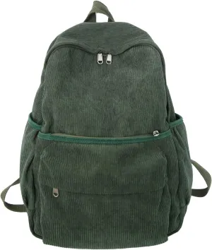 Preppy Corduroy Backpack Aesthetic Backpack 15.6 inch Laptop College Backpack Cute Book Bag Travel Rucksack Daypack (One Size,Green)