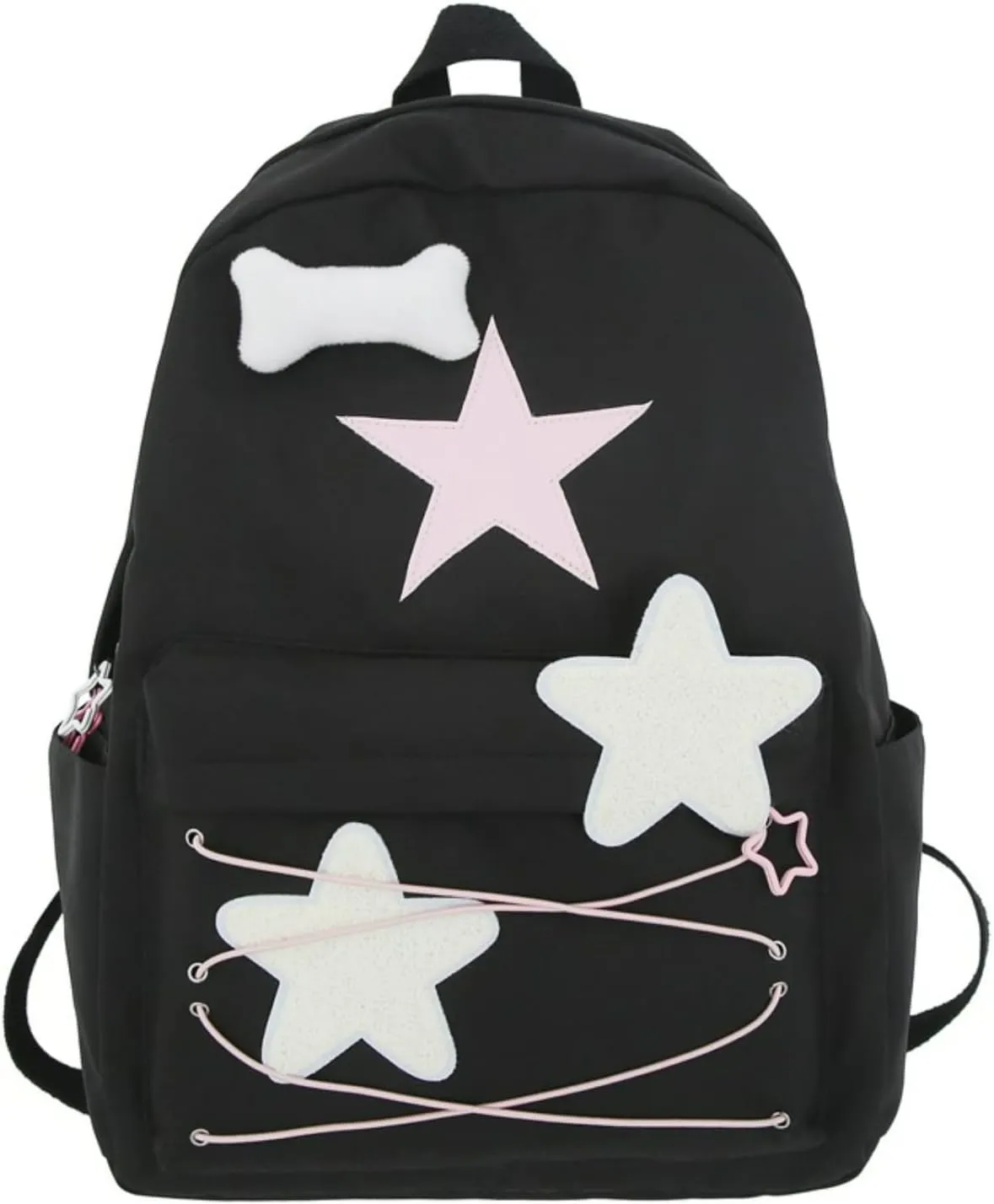 Preppy Stars Pattern Korean Style Aesthetic College Multipurpose Backpack for Work Travel (One Size, Black)