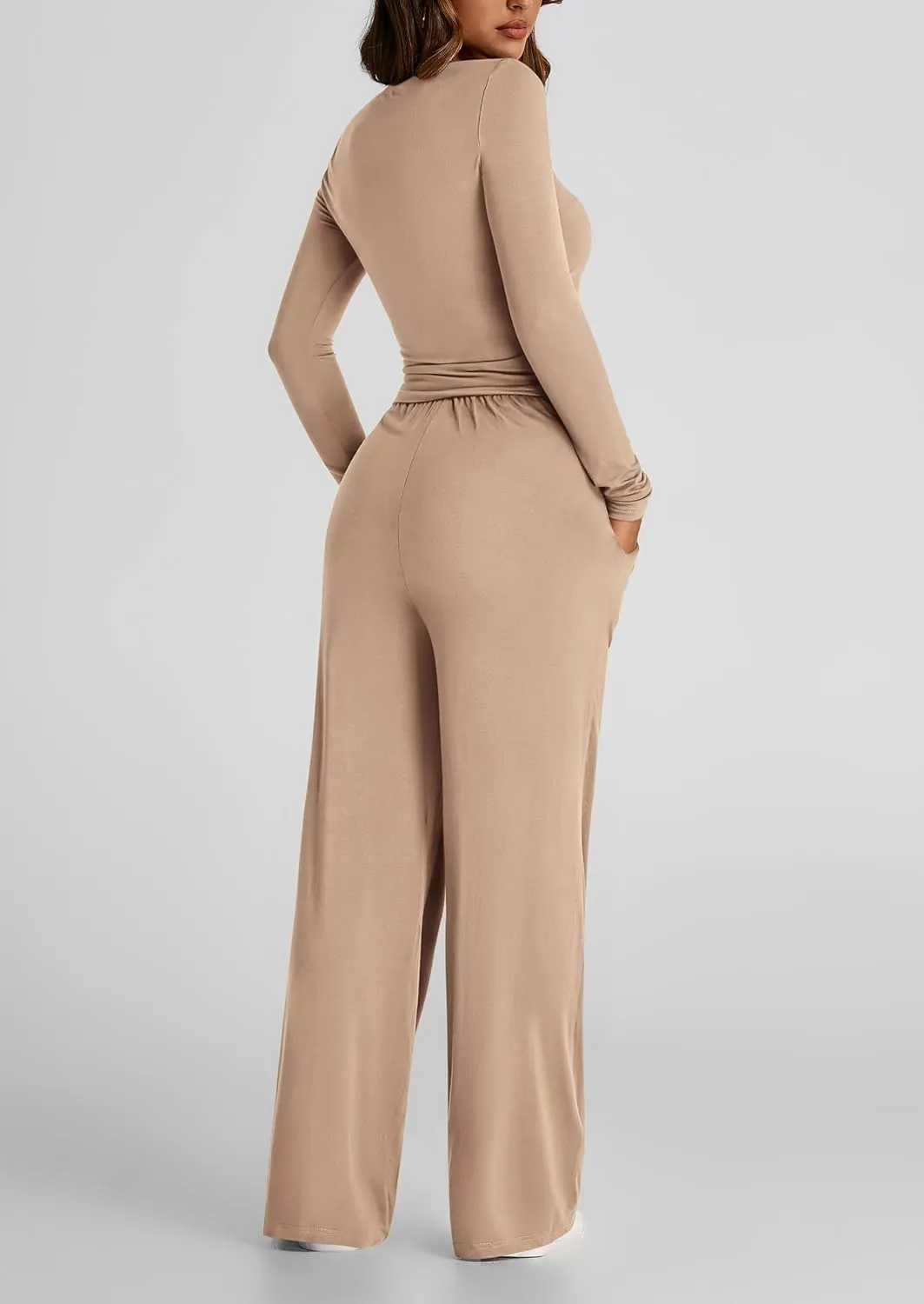 PRETTYGARDEN Women's Spring Fall Two Piece Outfits Tracksuits Long Sleeve Crop Tee Shirts Wide Leg Pants Matching Lounge Sets