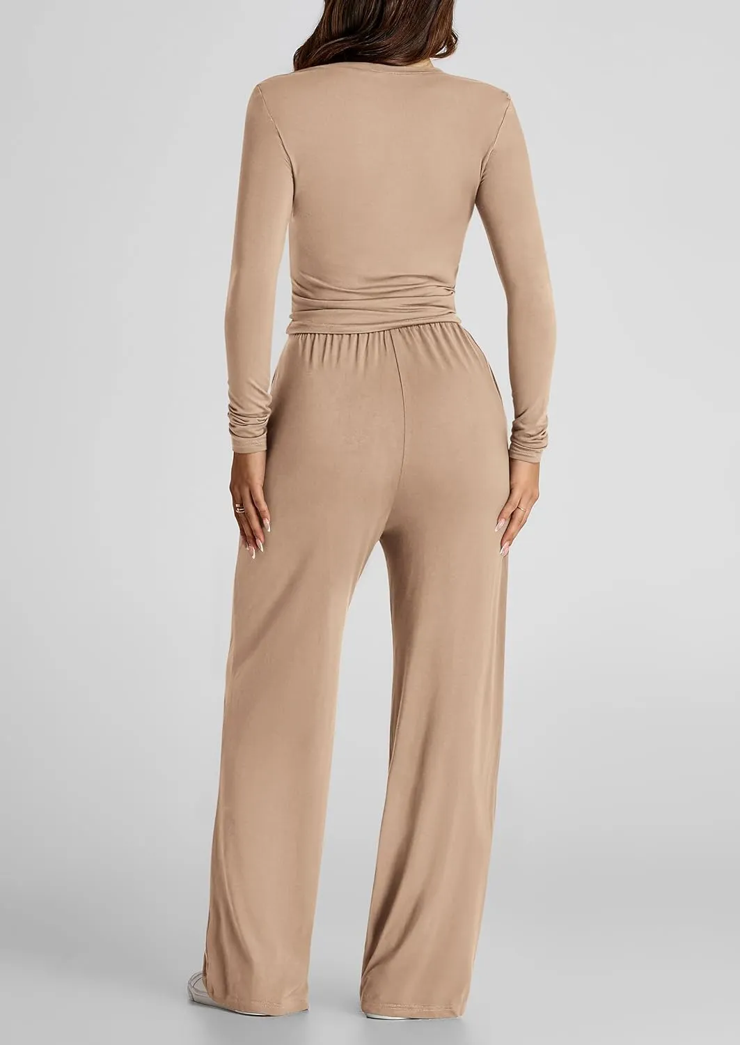 PRETTYGARDEN Women's Spring Fall Two Piece Outfits Tracksuits Long Sleeve Crop Tee Shirts Wide Leg Pants Matching Lounge Sets