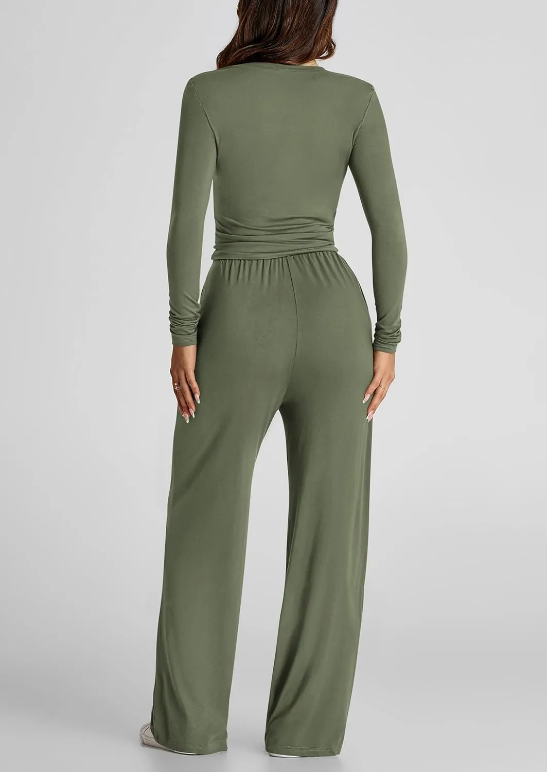 PRETTYGARDEN Women's Spring Fall Two Piece Outfits Tracksuits Long Sleeve Crop Tee Shirts Wide Leg Pants Matching Lounge Sets