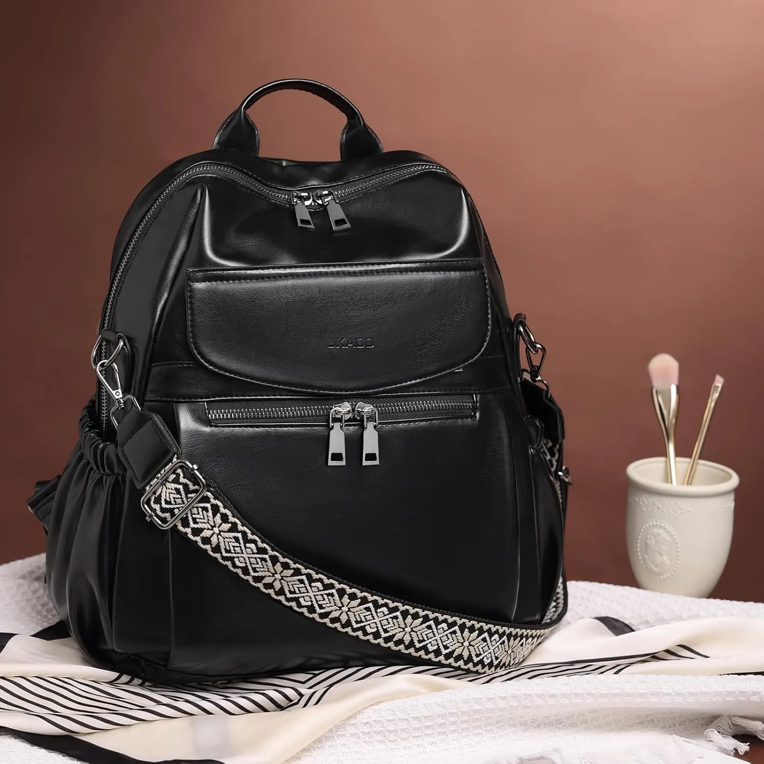 PU Leather Backpack Purse for Women, 12.9 Inch Ladies Fashion Backpack Purse Designer Convertible Travel Backpack (Black)