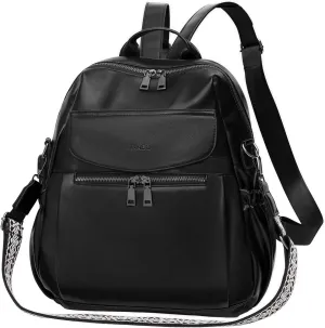 PU Leather Backpack Purse for Women, 12.9 Inch Ladies Fashion Backpack Purse Designer Convertible Travel Backpack (Black)