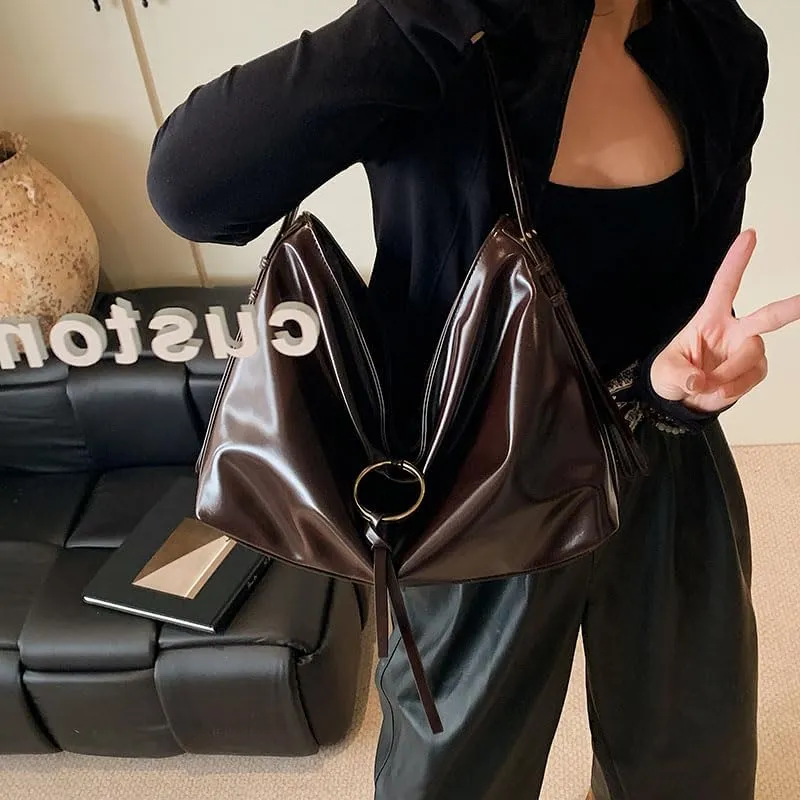 PU Leather Hobo Bag - Slouchy Shoulder Tote for Women