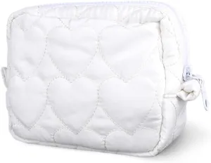 Puffy Quilted Makeup Bag Heart Quilted Cosmetic Bag Cute Puffer Toiletry Bag Heart Pattern Makeup Pouch Aesthetic Travel Essential Makeup Brushes Bag