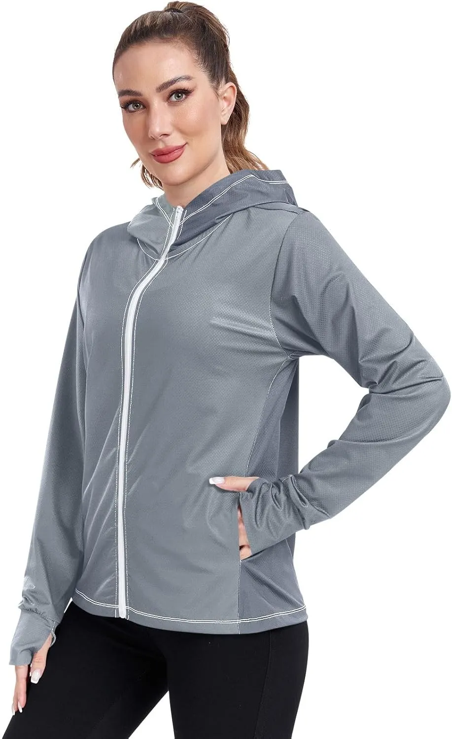 Purple Gradient Womens Sun Protection Shirts UPF 50  UV Sun Protection Clothing Women's Hoodie Zip Front Rash Guard
