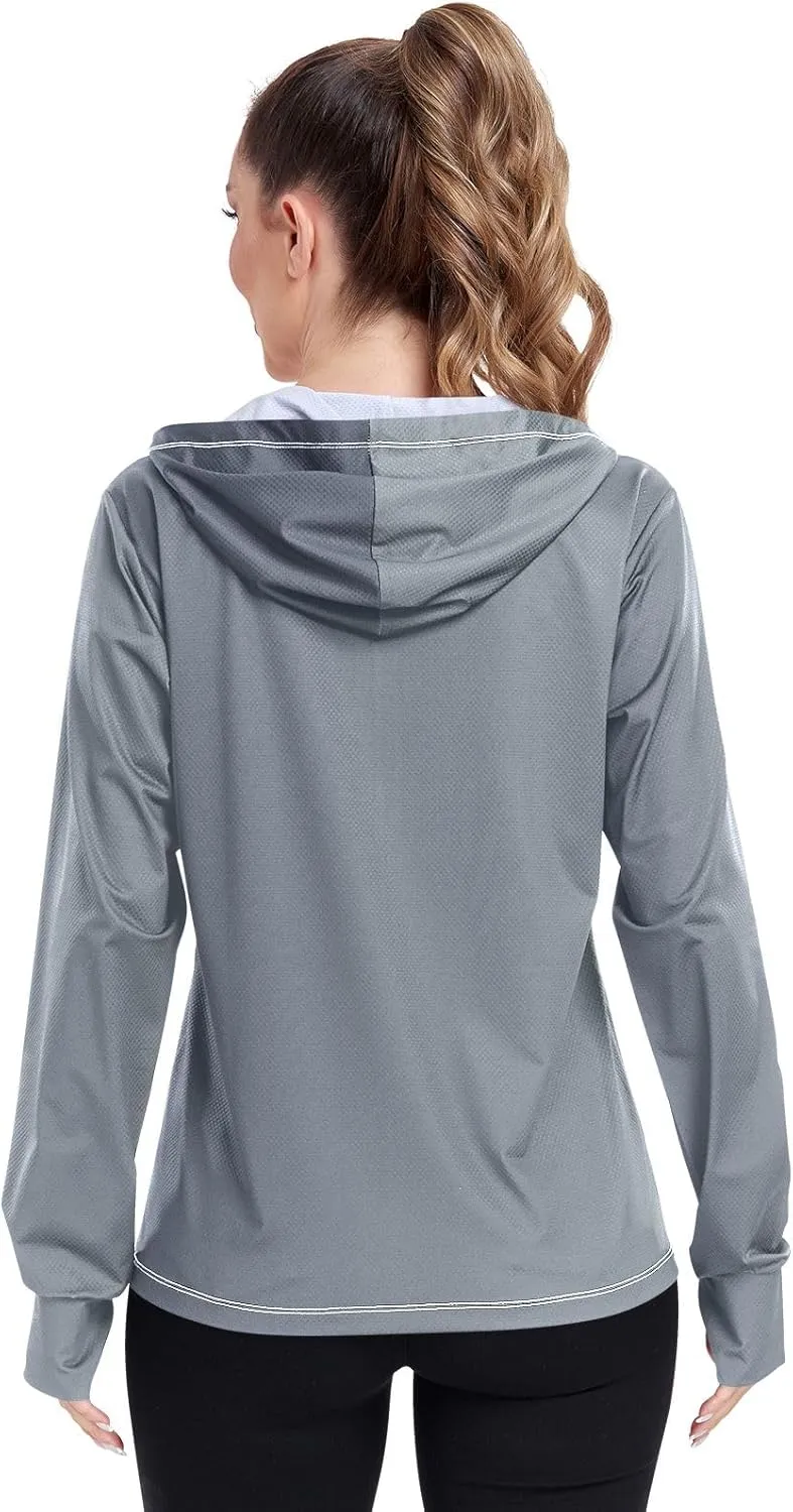 Purple Gradient Womens Sun Protection Shirts UPF 50  UV Sun Protection Clothing Women's Hoodie Zip Front Rash Guard