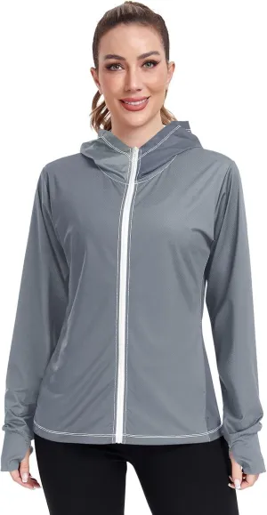 Purple Gradient Womens Sun Protection Shirts UPF 50  UV Sun Protection Clothing Women's Hoodie Zip Front Rash Guard