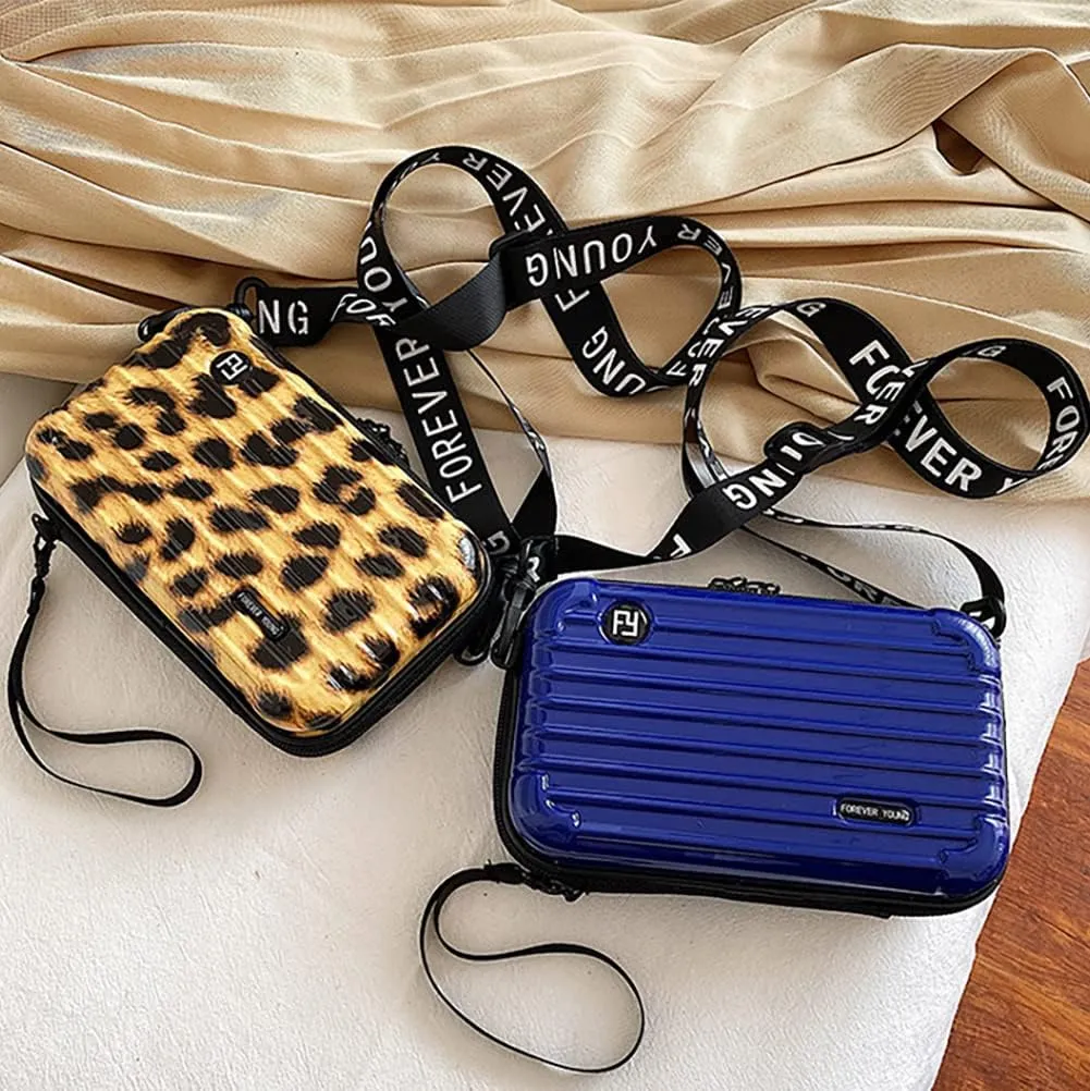 PVC Hard Shell Travel Multi-Function Luggage,Women's Portable Toiletry And Makeup Bag,Strap Storage Crossbody Bag (Blue)