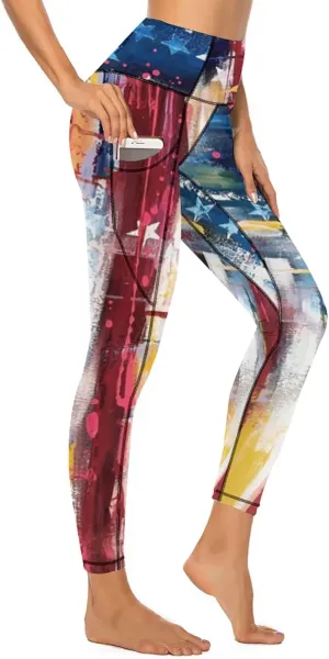 QIVICIMA Womens High Waist Workout Leggings Halloween Christmas Gym Plaid Printed Tummy Control Yoga Pants with Pockets