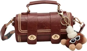 Quilted Crossbody Shoulder Bags for Women,Small Trendy Leather Tote Bucket Handbags Purse with Bunny Doll Pendant