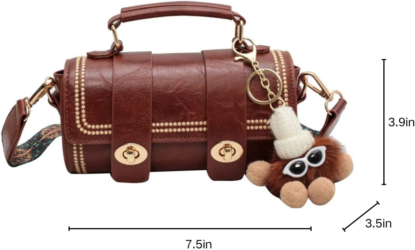 Quilted Crossbody Shoulder Bags for Women,Small Trendy Leather Tote Bucket Handbags Purse with Bunny Doll Pendant
