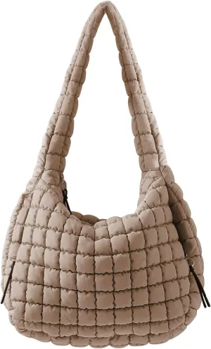 Quilted Puffer Crossbody Bag Lightweight Nylon Puffer Tote Bag Puffy Shoulder Bag Carryall Hobo Bags for Women