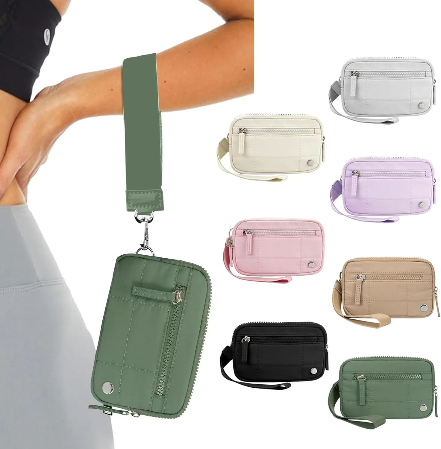 Quilted Wristlet Purse for Women Wallet with 3 Zipper Purse for Credit Card Holder Wristlet Zip Mini Pouch Wallet (A)