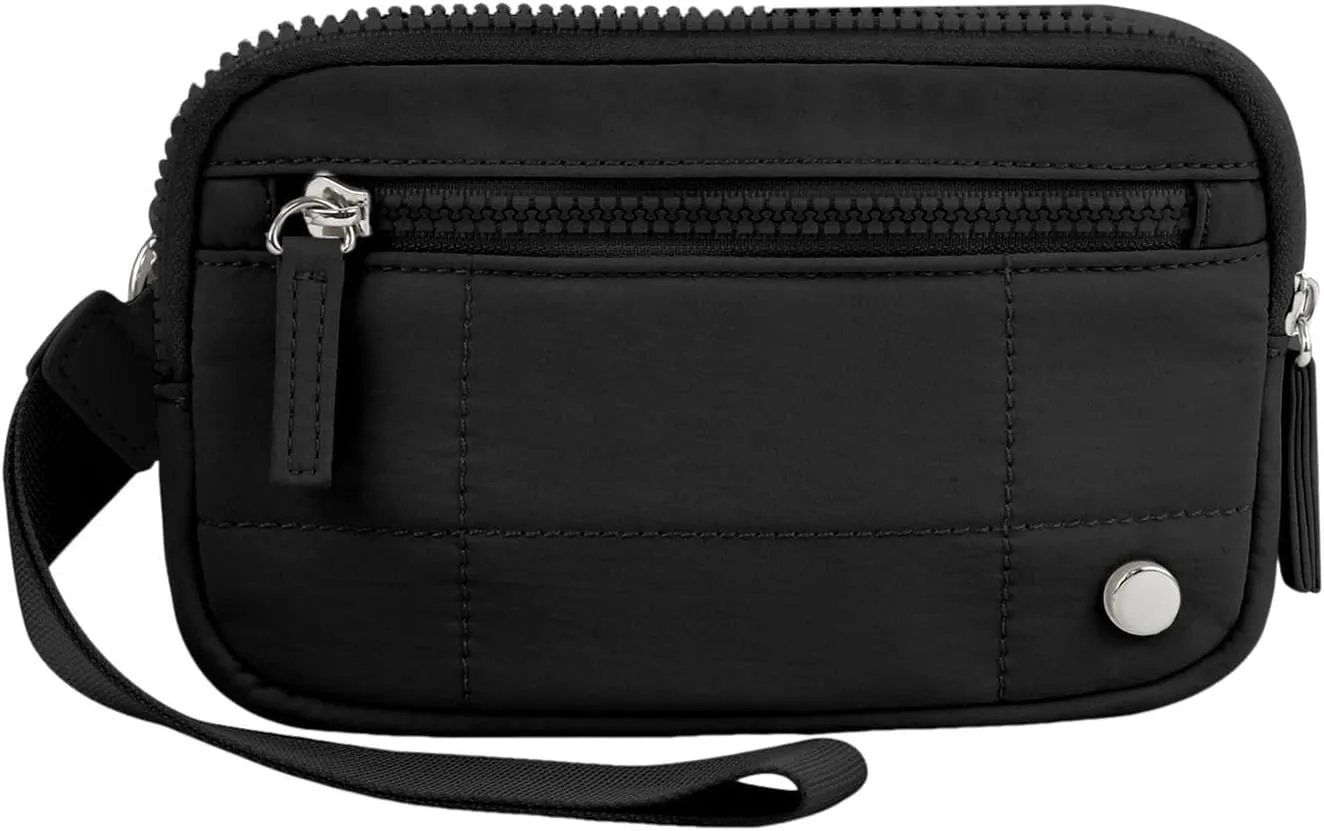Quilted Wristlet Purse for Women Wallet with 3 Zipper Purse for Credit Card Holder Wristlet Zip Mini Pouch Wallet (A)