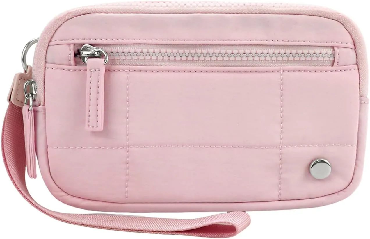 Quilted Wristlet Purse for Women Wallet with 3 Zipper Purse for Credit Card Holder Wristlet Zip Mini Pouch Wallet (E)