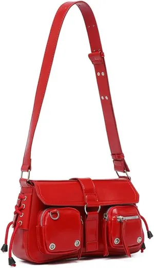 Red Leather Studded Shoulder Bag for Women | Burgundy Hobo Designer Handbag with Multi-Pocket Top-Handle(Red)