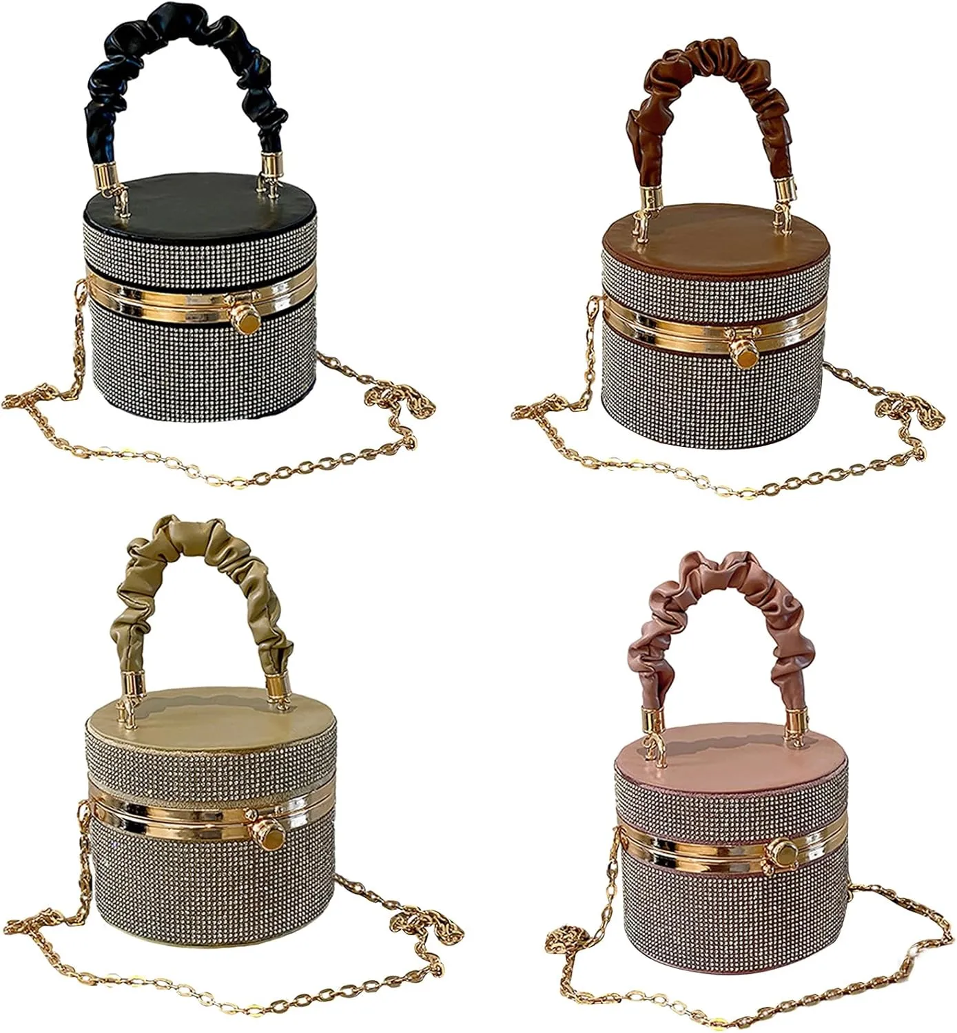 Rhinestone Bucket Bag Lady Purse Evening Bag Party Chain Bag Wedding Tote for Women Girl Crossbody Shoulder Bag