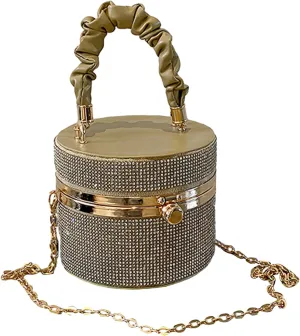 Rhinestone Bucket Bag Lady Purse Evening Bag Party Chain Bag Wedding Tote for Women Girl Crossbody Shoulder Bag