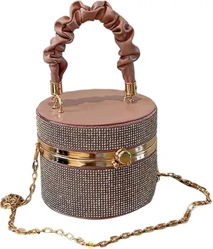 Rhinestone Bucket Bag Lady Purse Evening Bag Party Chain Bag Wedding Tote for Women Girl Crossbody Shoulder Bag