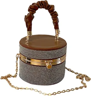 Rhinestone Bucket Bag Lady Purse Evening Bag Party Chain Bag Wedding Tote for Women Girl Crossbody Shoulder Bag