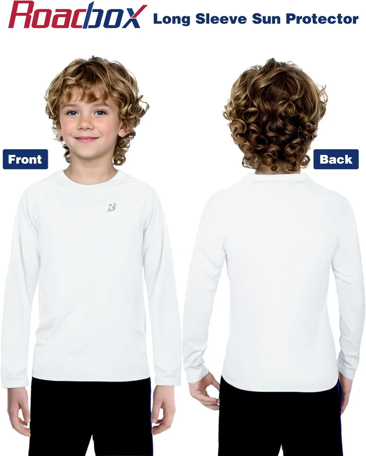 Roadbox Boys UPF 50  Rash Guard Swim Shirt, Kids Long Sleeve Sun Protection Shirts, Youth UV Athletic Beach Rashguard