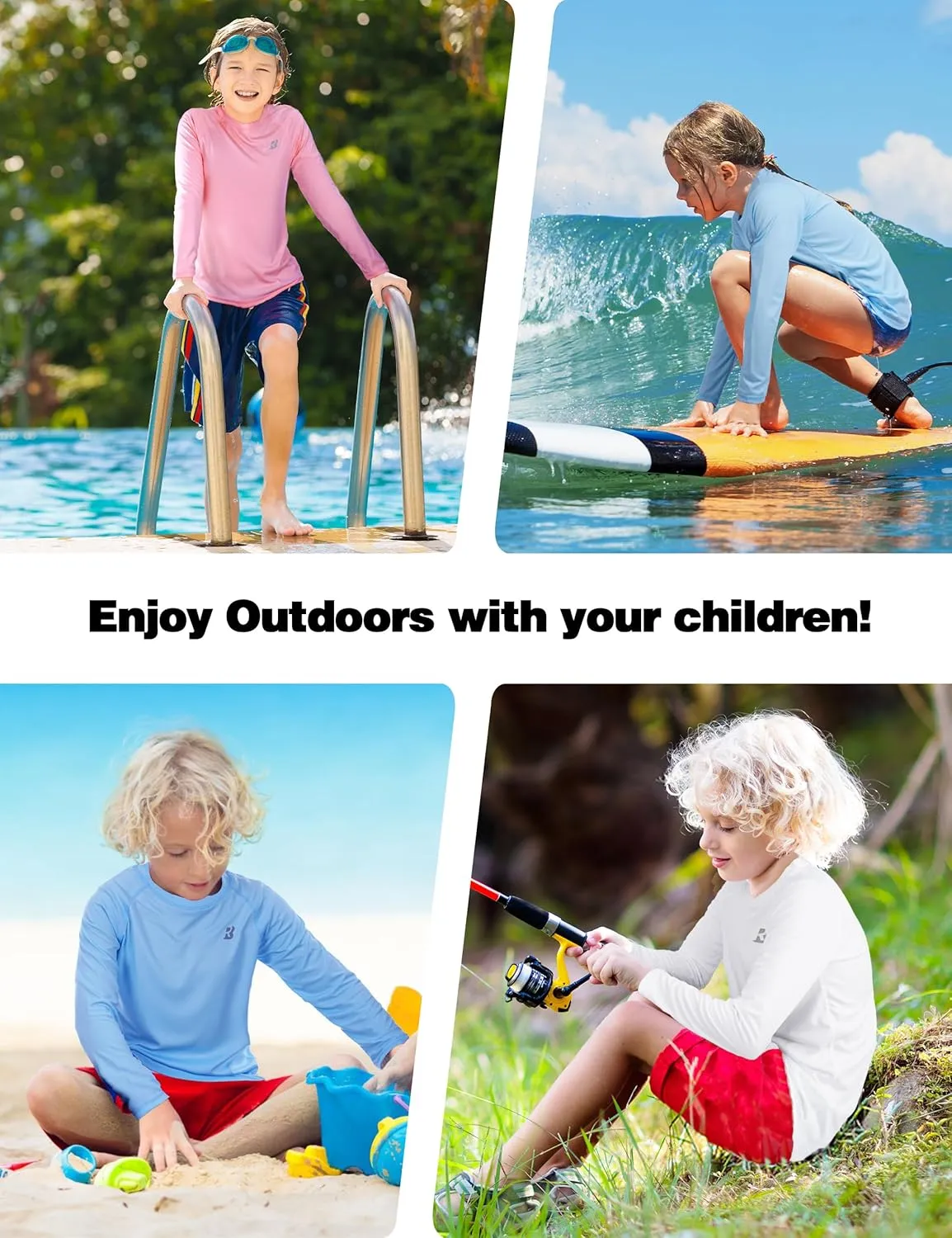 Roadbox Boys UPF 50  Rash Guard Swim Shirt, Kids Long Sleeve Sun Protection Shirts, Youth UV Athletic Beach Rashguard