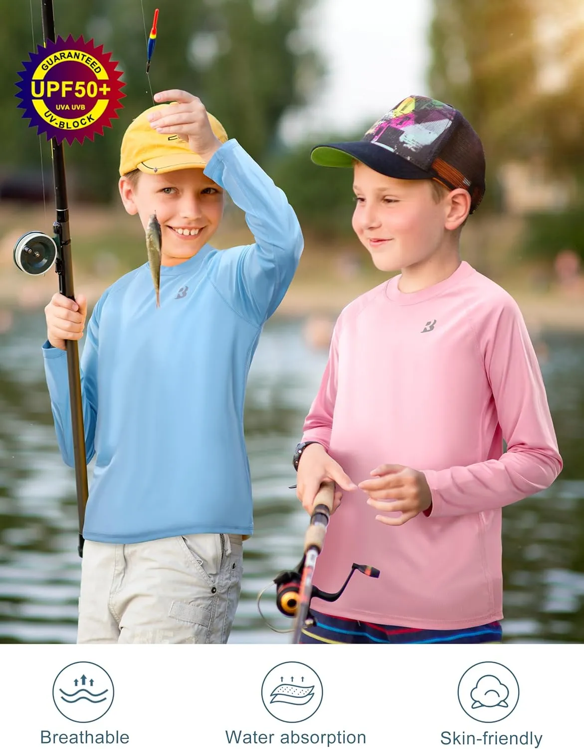 Roadbox Boys UPF 50  Rash Guard Swim Shirt, Kids Long Sleeve Sun Protection Shirts, Youth UV Athletic Beach Rashguard