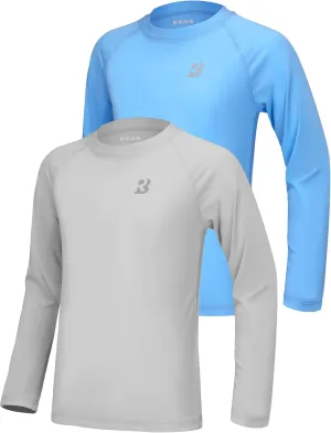 Roadbox Boys UPF 50  Rash Guard Swim Shirt, Kids Long Sleeve Sun Protection Shirts, Youth UV Athletic Beach Rashguard
