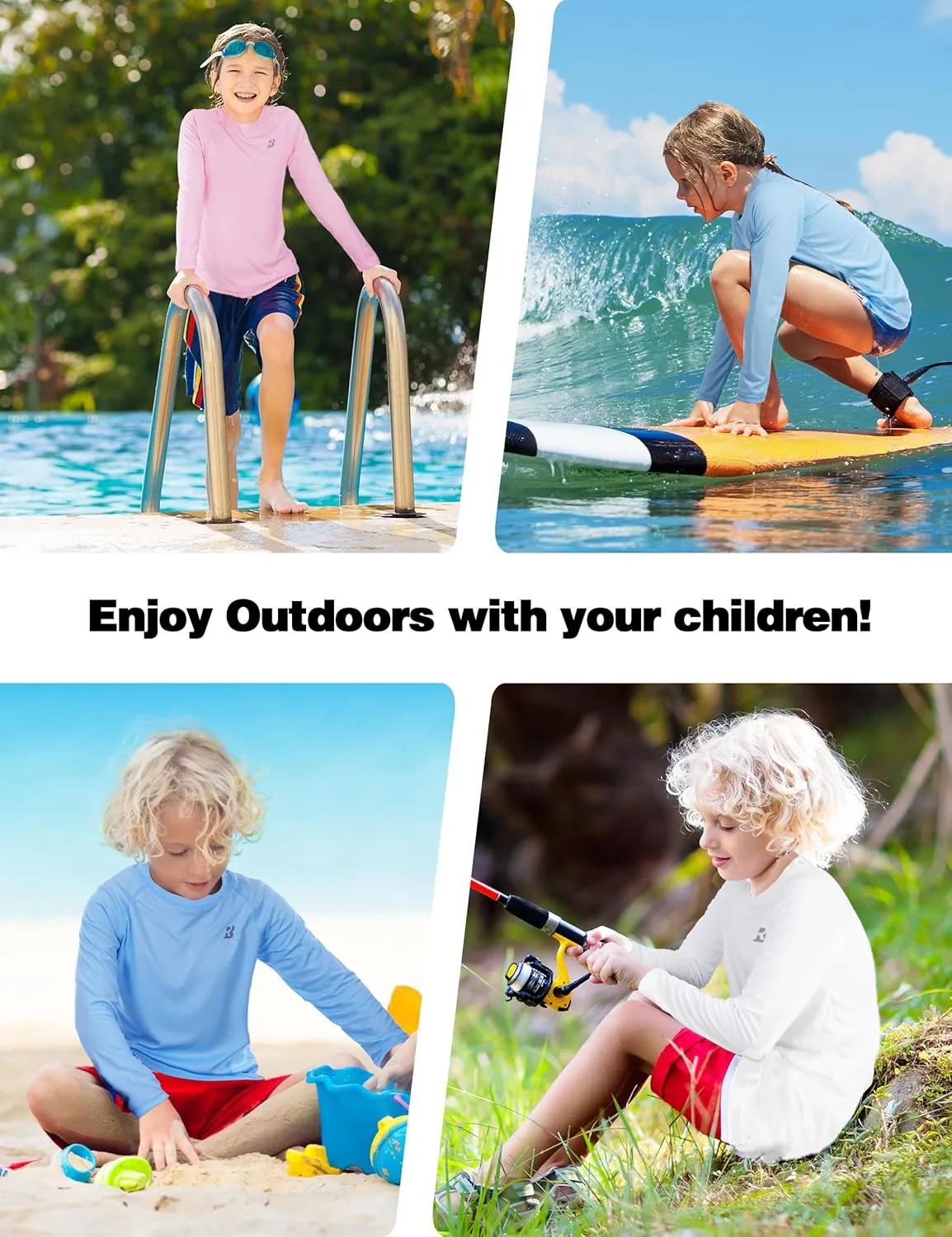 Roadbox Boys UPF 50  Rash Guard Swim Shirt, Kids Long Sleeve Sun Protection Shirts, Youth UV Athletic Beach Rashguard