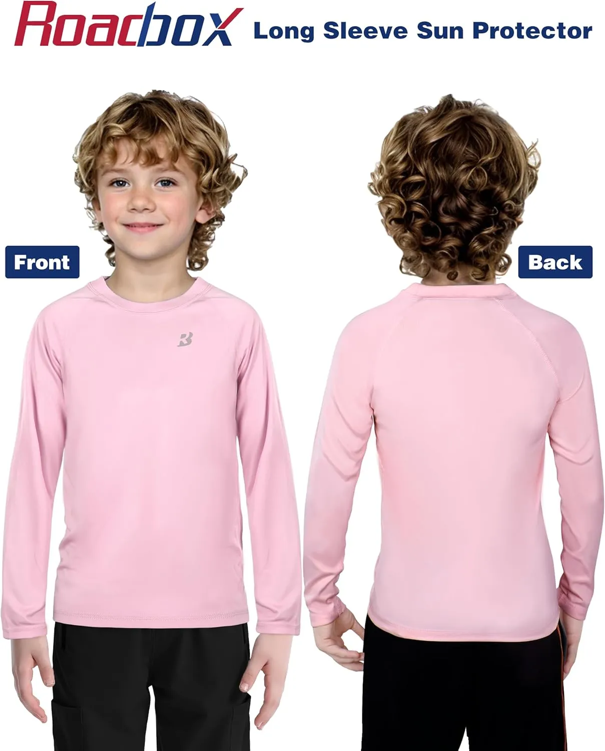 Roadbox Boys UPF 50  Rash Guard Swim Shirt, Kids Long Sleeve Sun Protection Shirts, Youth UV Athletic Beach Rashguard