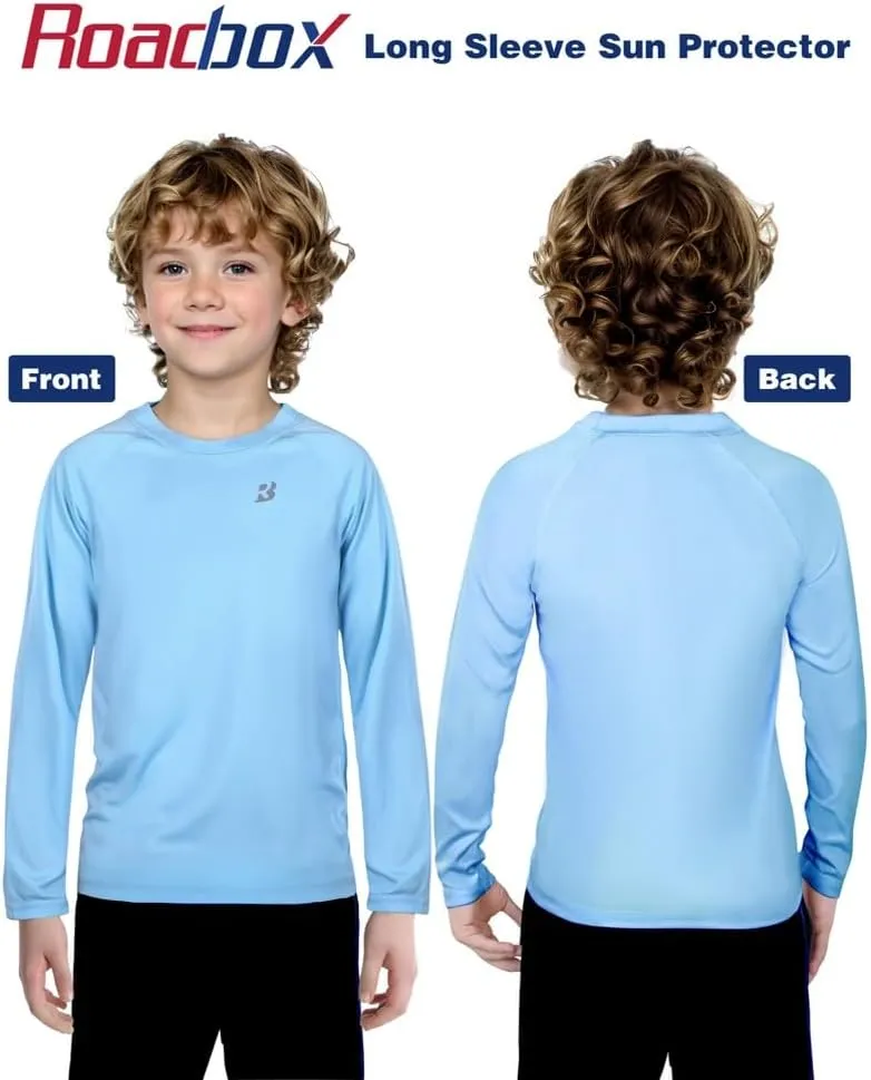 Roadbox Boys UPF 50  Rash Guard Swim Shirt, Kids Long Sleeve Sun Protection Shirts, Youth UV Athletic Beach Rashguard
