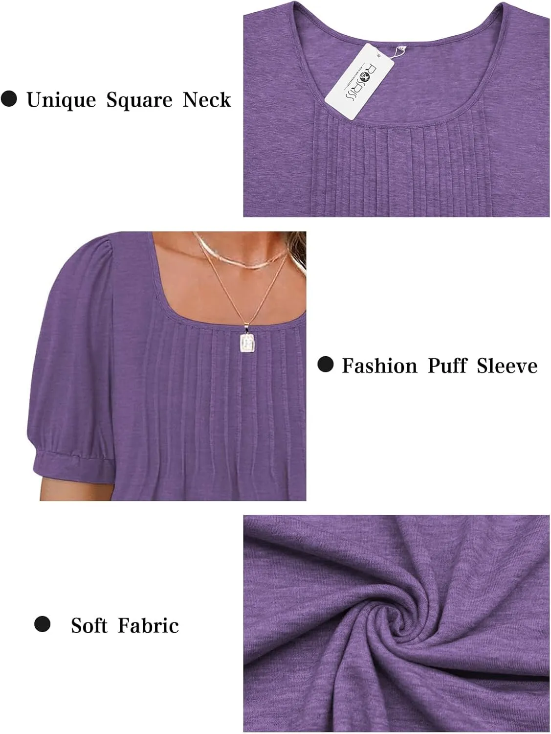 ROSRISS Womens Plus-Size Tops Summer Puff Short Sleeve Scoop Neck Pleated Flowy Shirts