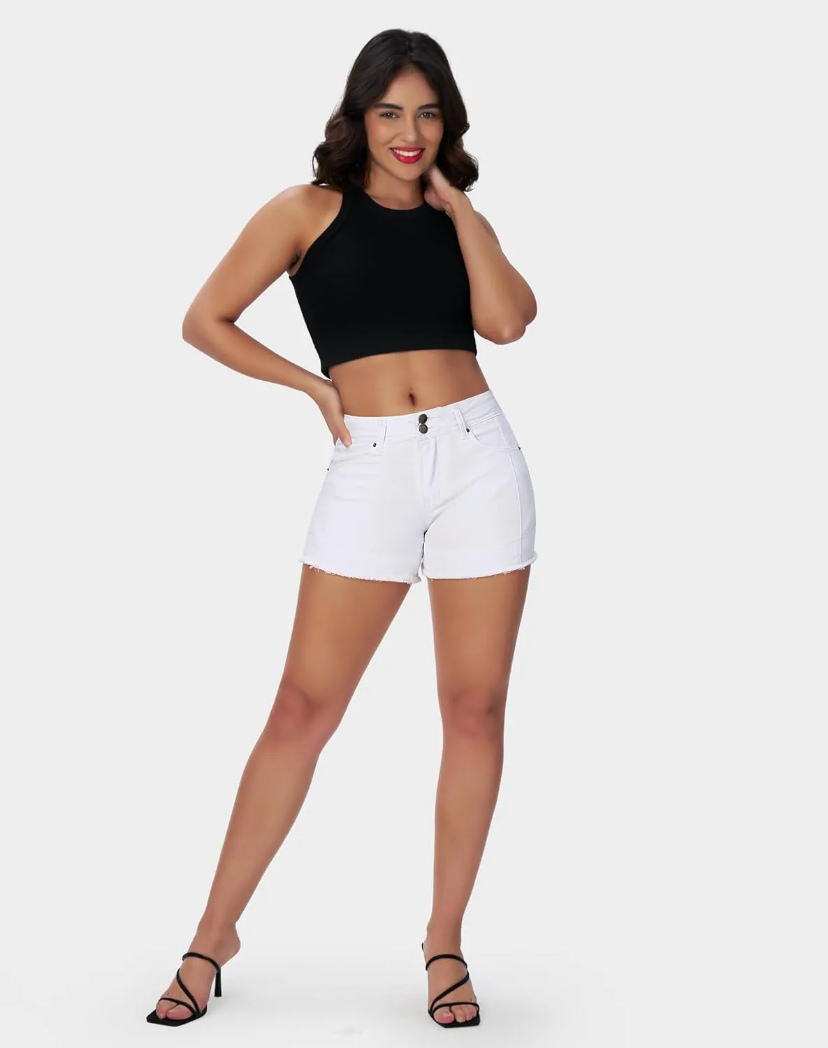 roswear Womens High Waisted Stretchy Frayed Hem Summer Denim Jean Shorts