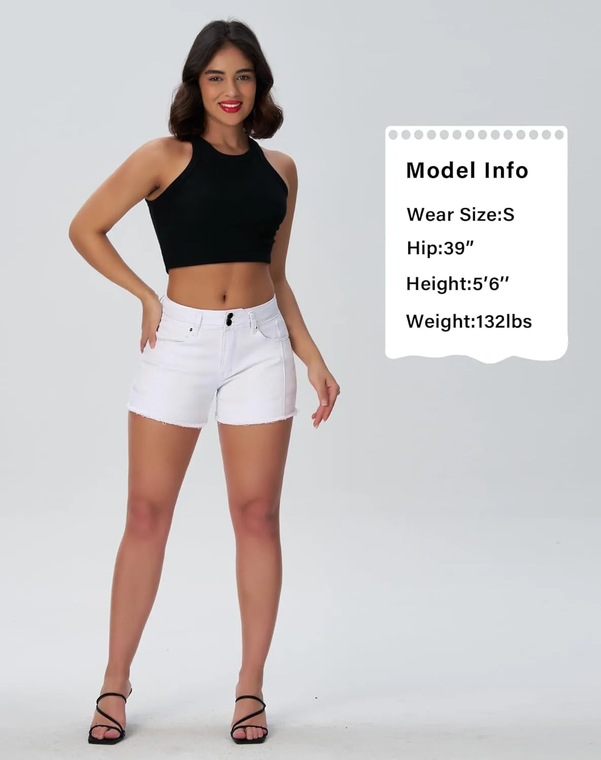roswear Womens High Waisted Stretchy Frayed Hem Summer Denim Jean Shorts
