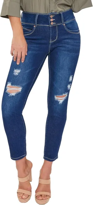 Royalty For Me Women's Petite Wannabettabutt 3 Button Skinny Ankle Jean with Recycled Fiber