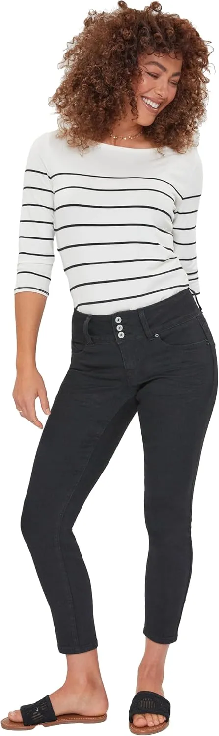 Royalty For Me Women's Petite Wannabettabutt 3 Button Skinny Ankle Jean with Recycled Fiber