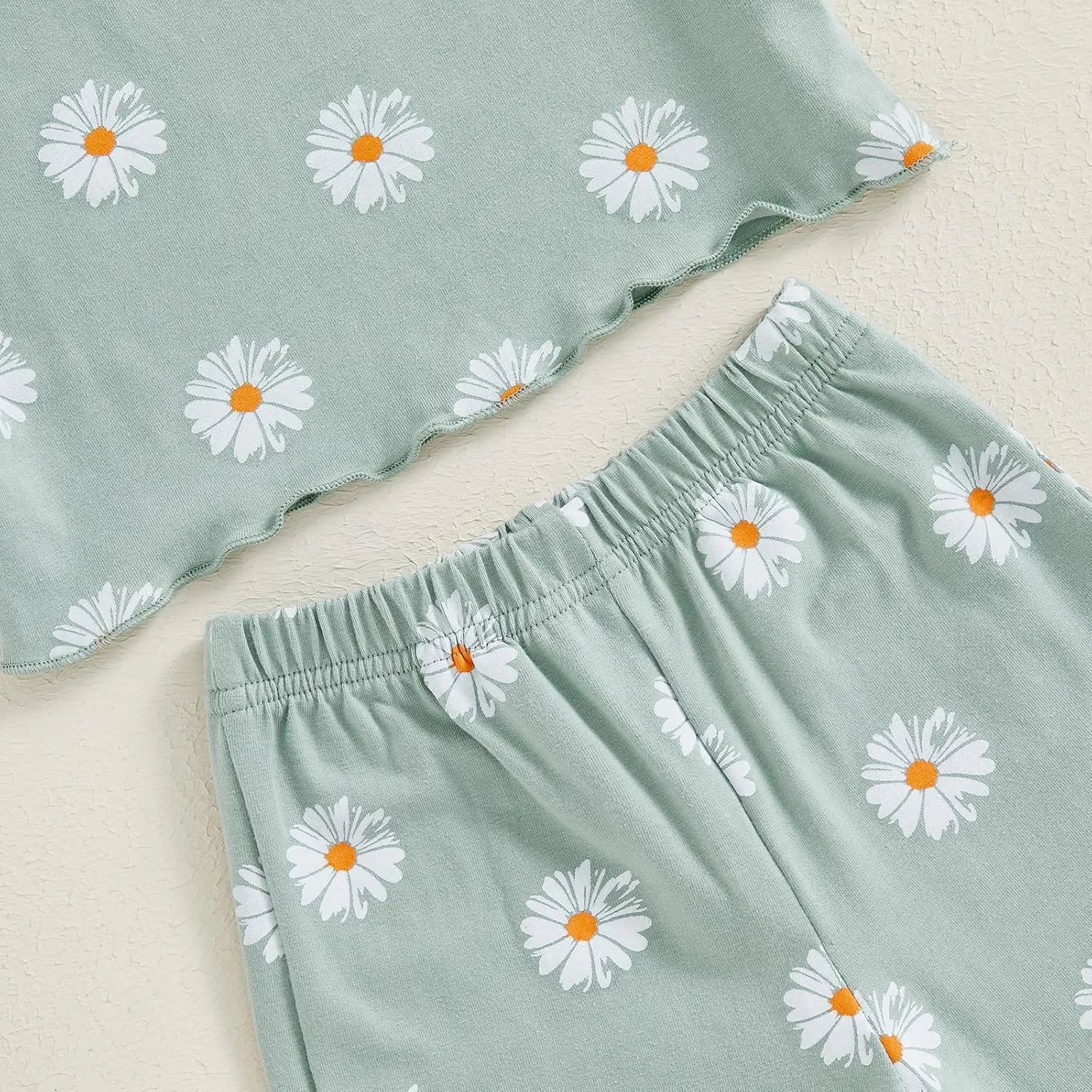 SAYOO Toddler Baby Girls Daisy Clothes Flower Print Batwing Crop Top T-shirt Wide-Leg Long Pants 2pcs Casual Princess Oufit