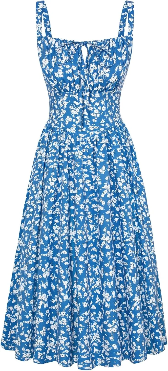 Scarlet Darkness Floral Printed Corset Dress Ruched Bust Cami Dress Flowy Sundress