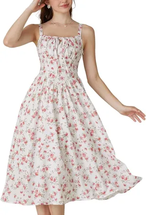 Scarlet Darkness Floral Printed Corset Dress Ruched Bust Cami Dress Flowy Sundress