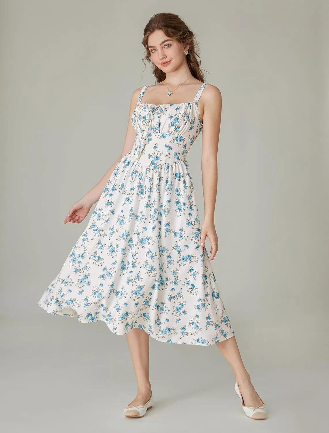 Scarlet Darkness Floral Printed Corset Dress Ruched Bust Cami Dress Flowy Sundress