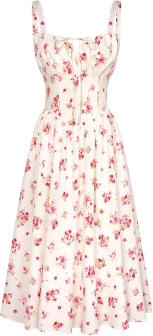 Scarlet Darkness Floral Printed Corset Dress Ruched Bust Cami Dress Flowy Sundress